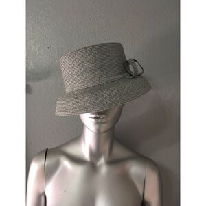 Vintage Womens‎ Silver Straw Hat With Ribbon Details
